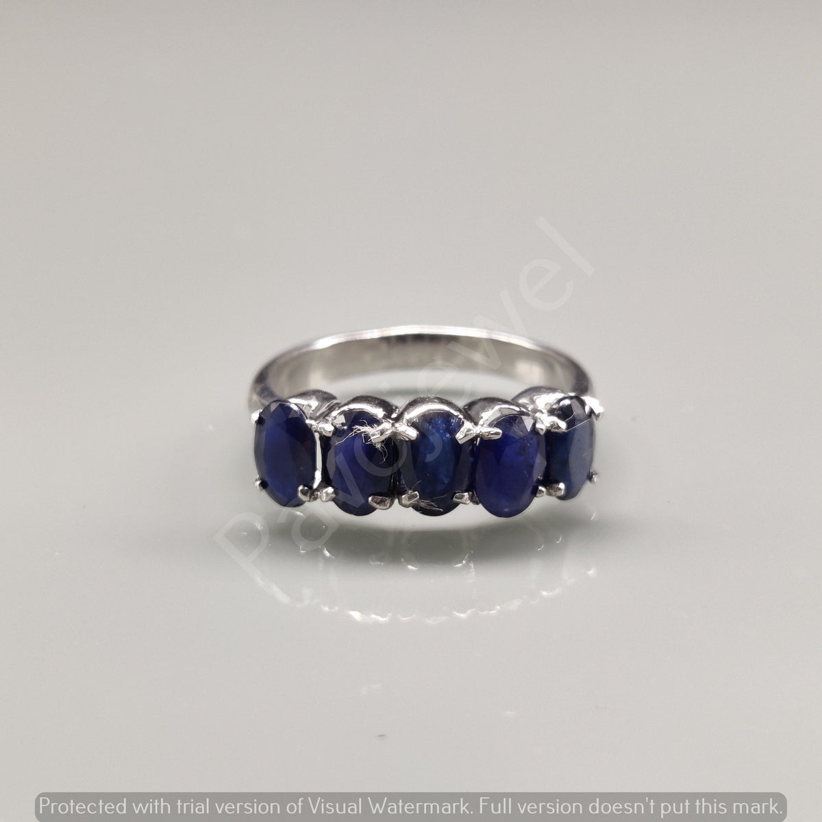 Blue Sapphire Half Eternity Sterling Silver Ring: Handmade Eternity Gemstone, Christmas