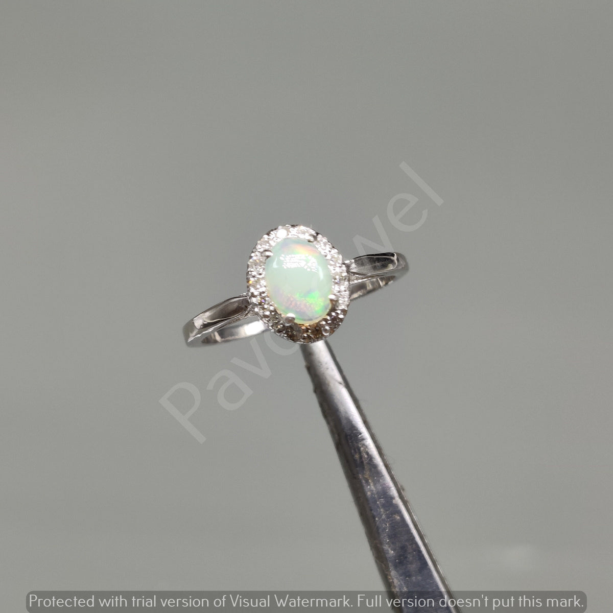 Natural Ethiopian Opal Diamond Ring, 925 Sterling Silver, October Birthstone Cluster Ring
