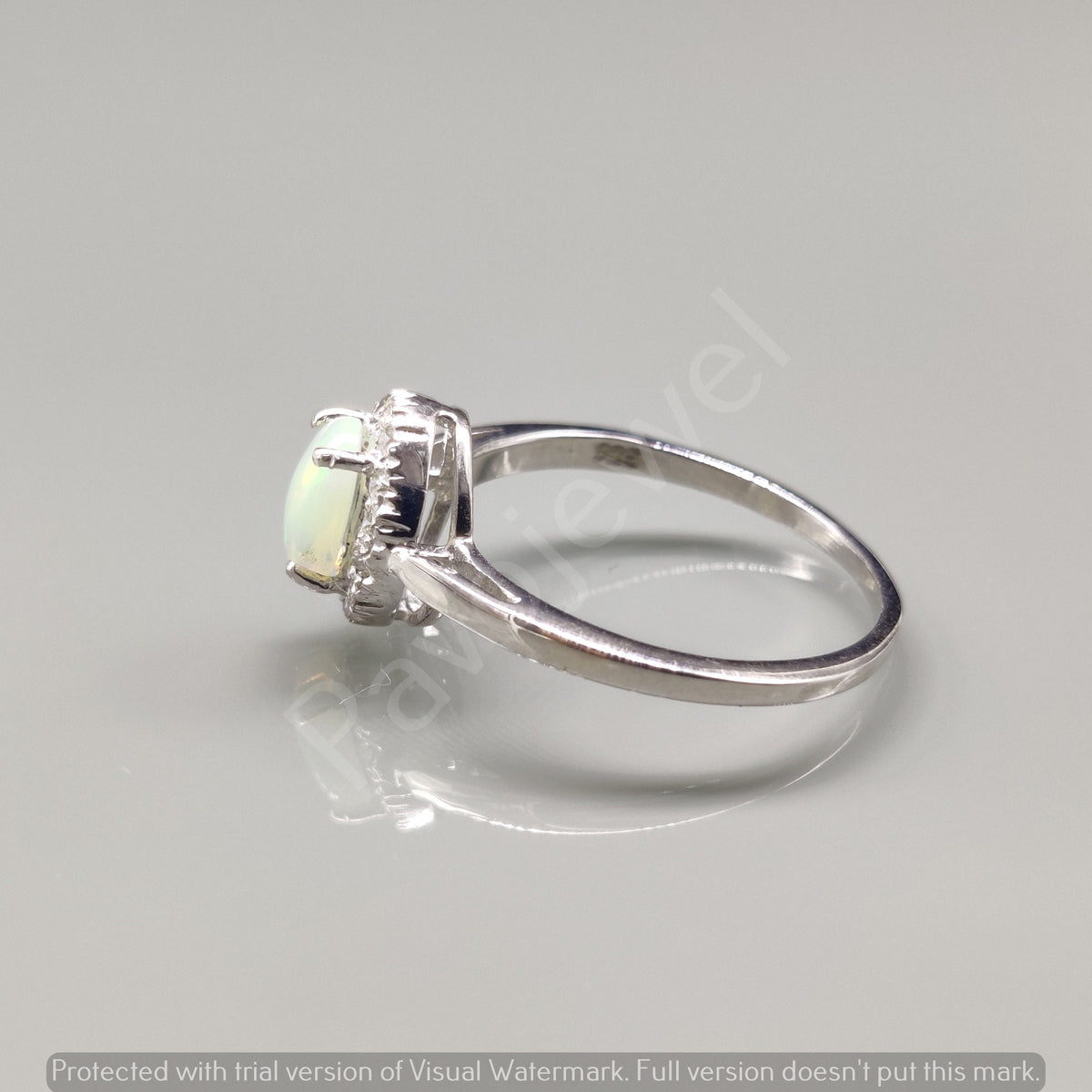 Natural Ethiopian Opal Diamond Ring, 925 Sterling Silver, October Birthstone Cluster Ring
