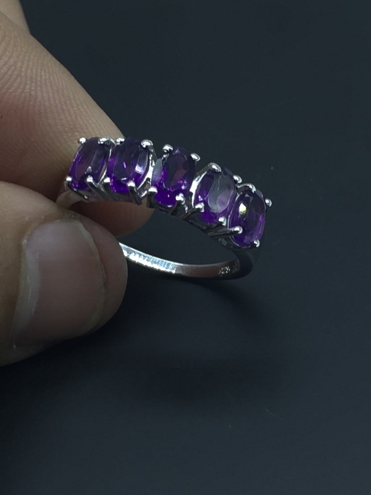 Amethyst Half Eternity Band Ring: 925 Sterling Silver February Birthstone