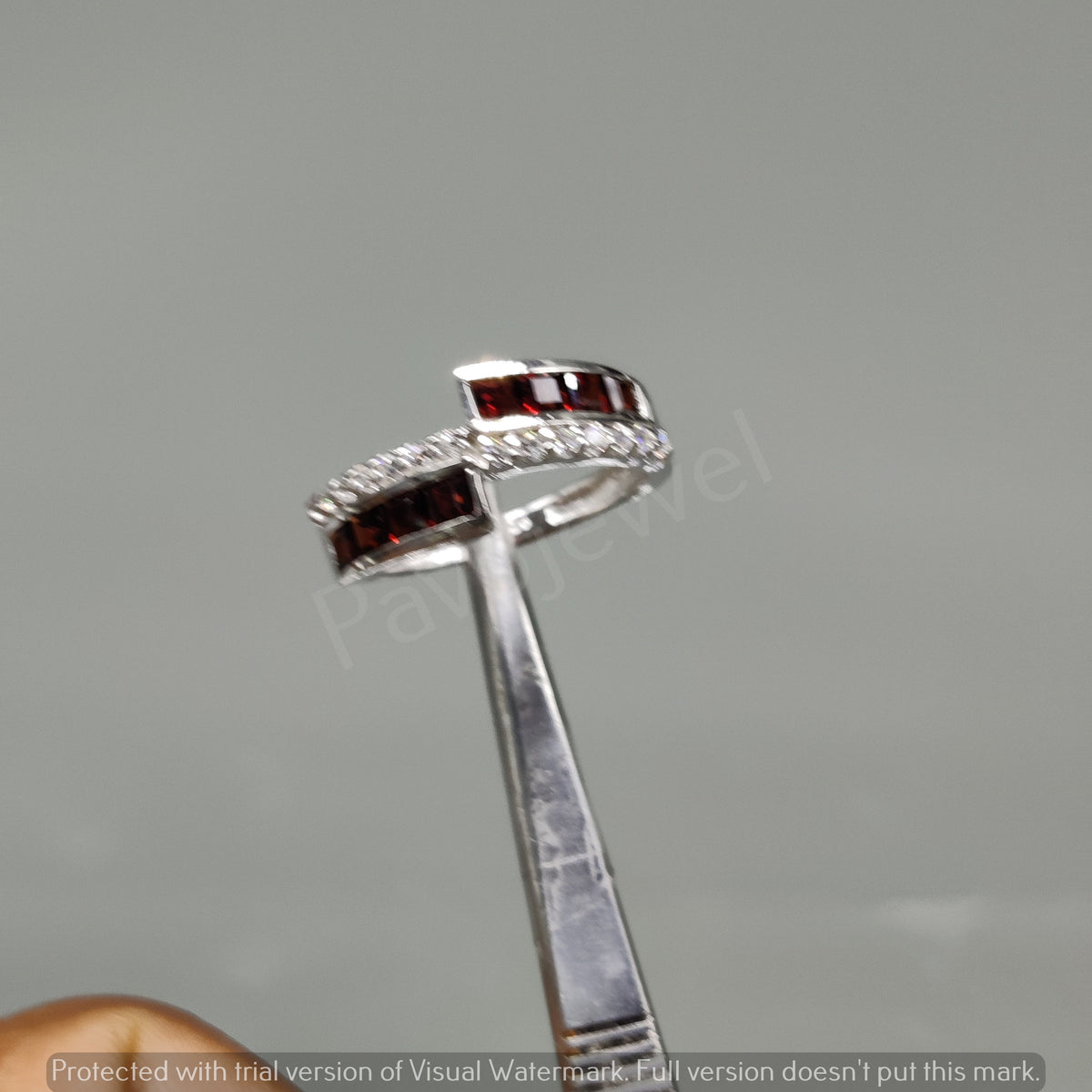 Garnet Ring Sterling Silver, Red Gemstone CZ Band, January Birthstone Jewelry, Christmas