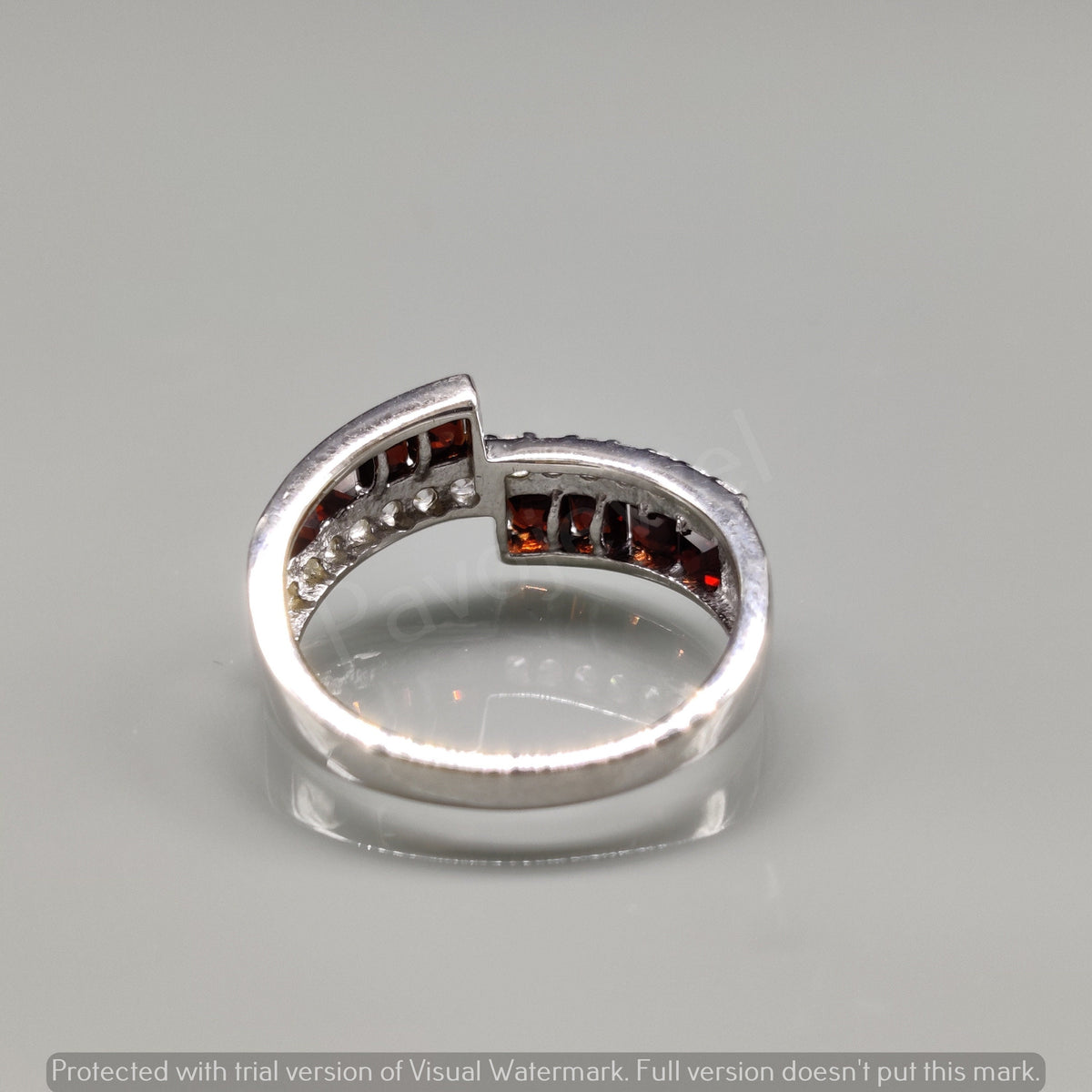 Garnet Ring Sterling Silver, Red Gemstone CZ Band, January Birthstone Jewelry, Christmas