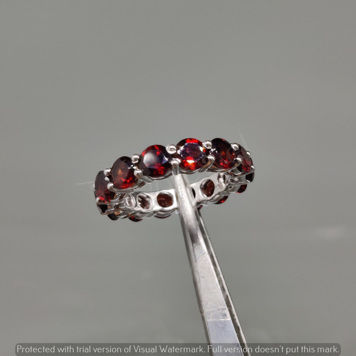 Red Garnet Wedding Eternity Band Ring: 925 Sterling Silver Stacking Band