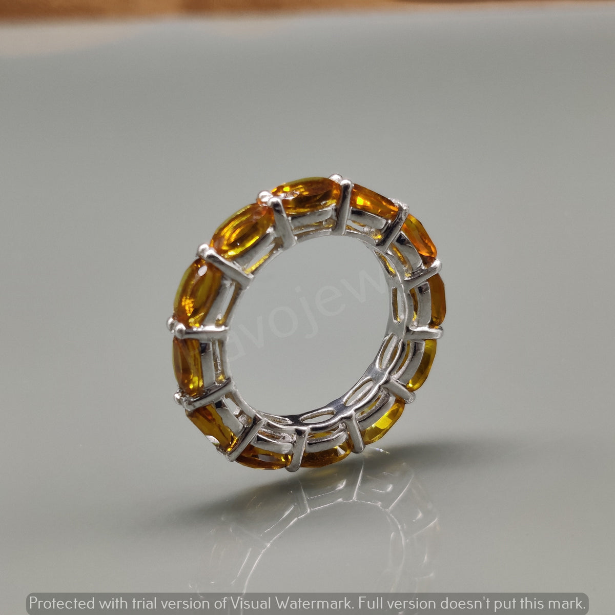 Handmade Citrine Ring: 925 Sterling Silver Full Eternity Band