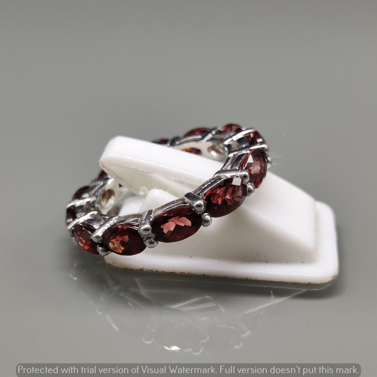 Garnet Eternity Wedding Band Sterling Silver Ring