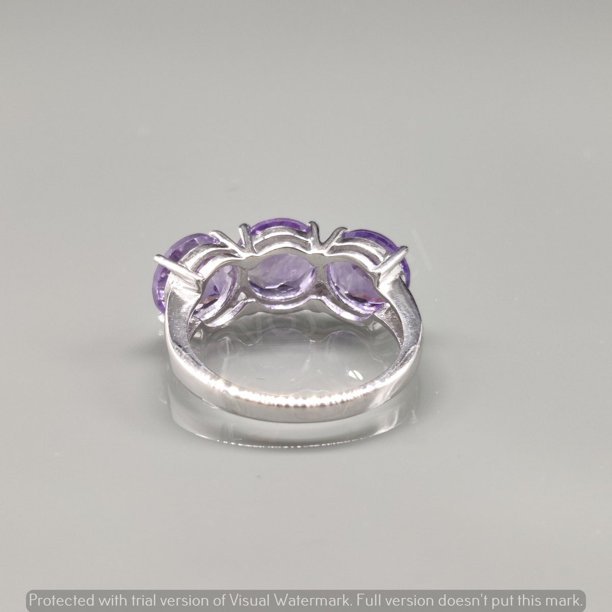 Triple Amethyst Sterling Silver Ring – February Birthstone Half Eternity Band