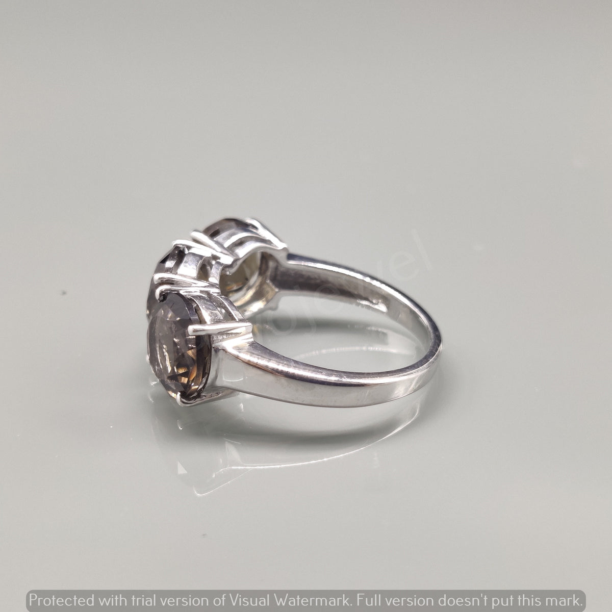Smoky Quartz Gemstone Ring, 925 Sterling Silver Ring, Triple Stone Jewelry
