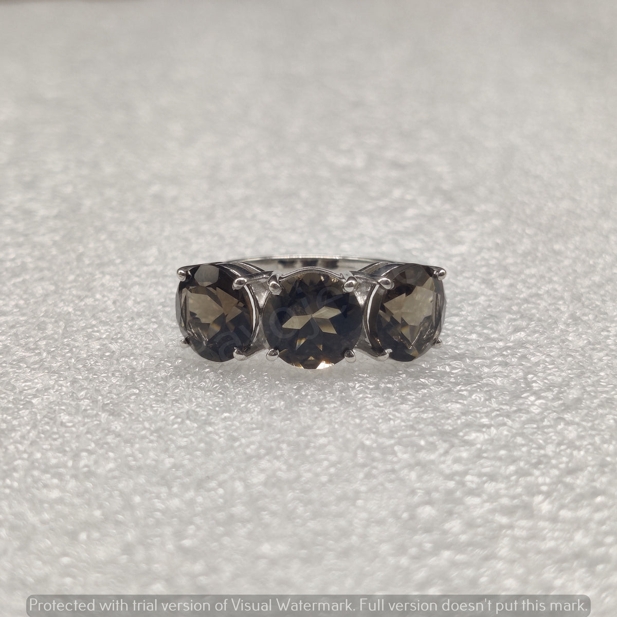 Smoky Quartz Gemstone Ring, 925 Sterling Silver Ring, Triple Stone Jewelry