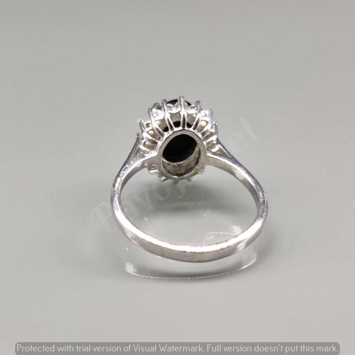 Sterling Silver Black Star Oval Ring with Cubic Zircon Accent