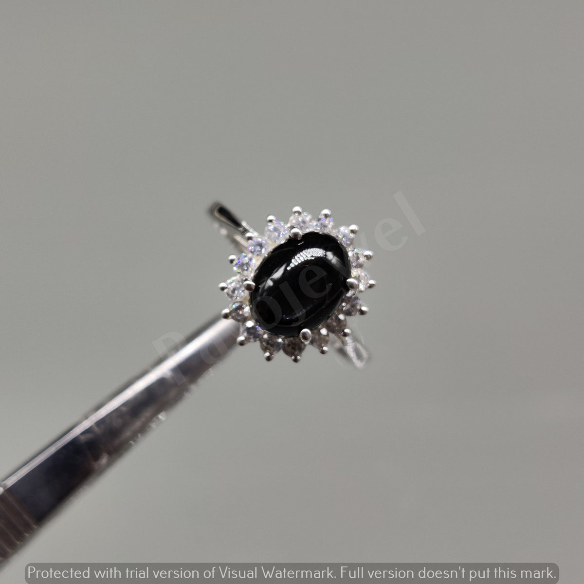 Sterling Silver Black Star Oval Ring with Cubic Zircon Accent
