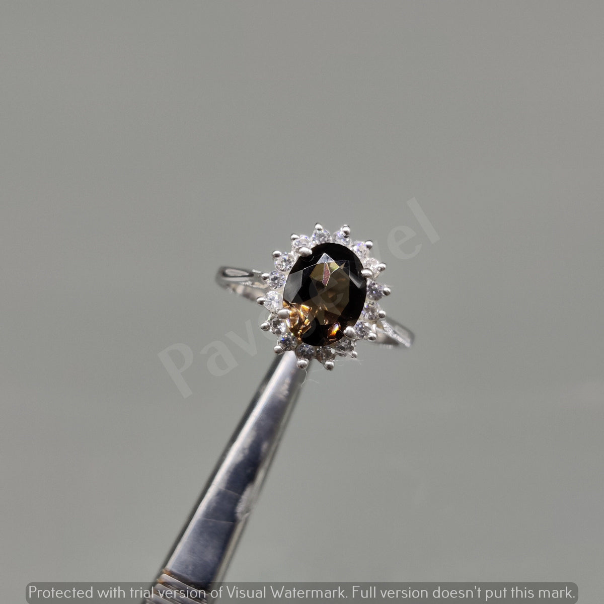 Smoky Quartz & Cubic Zircon Ring, 925 Sterling Silver, Handmade