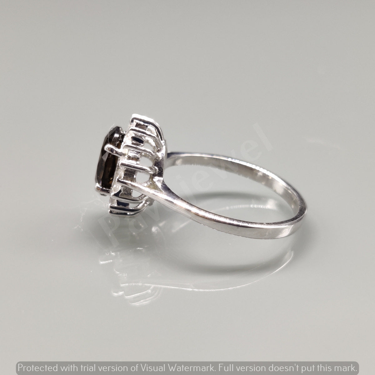 Smoky Quartz & Cubic Zircon Ring, 925 Sterling Silver, Handmade