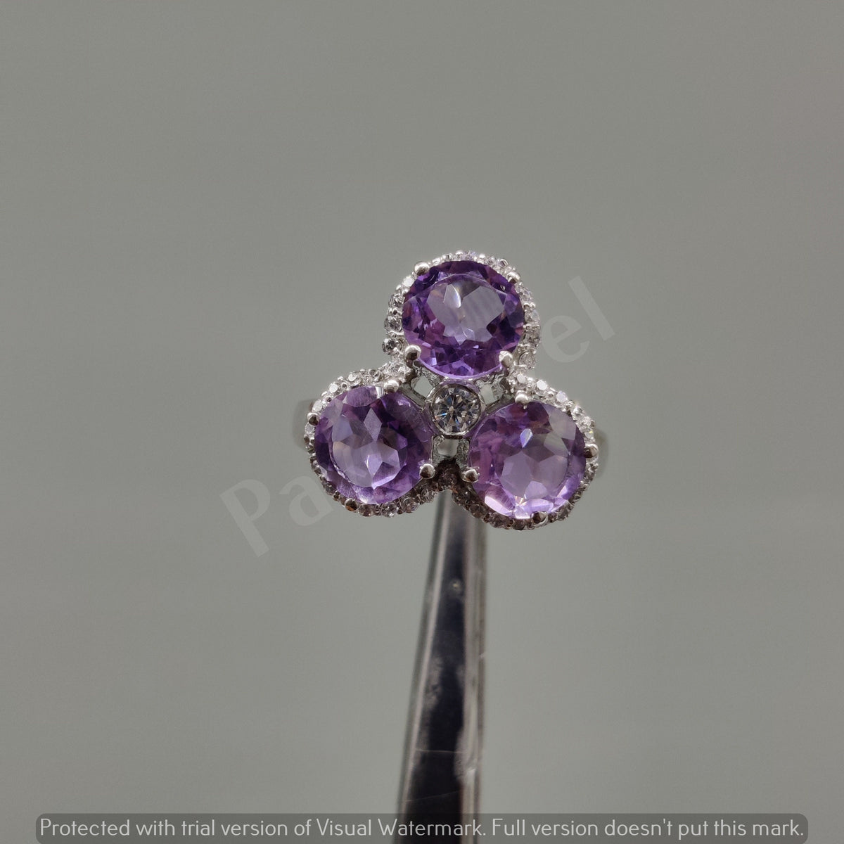 Natural Amethyst Cluster Ring, 925 Sterling Silver, Vintage Style
