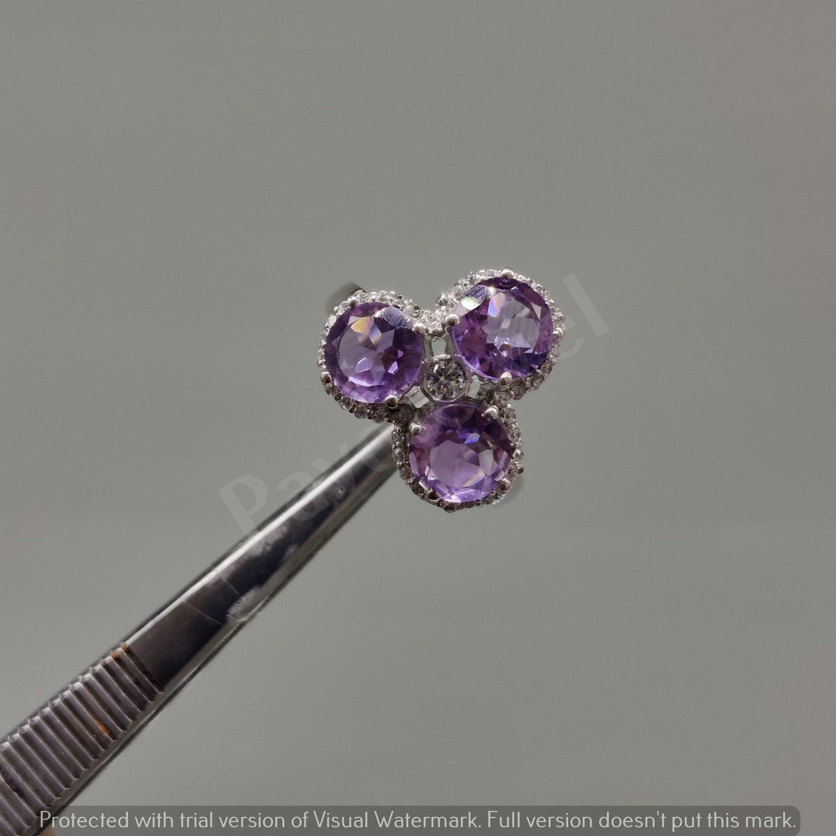 Natural Amethyst Cluster Ring, 925 Sterling Silver, Vintage Style