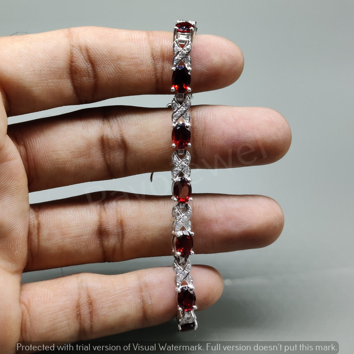 Red Garnet 925 Sterling Silver Tennis Bracelet, Oval Gemstone
