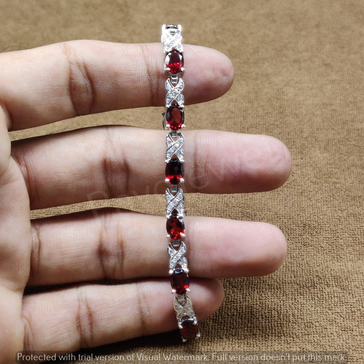 Red Garnet 925 Sterling Silver Tennis Bracelet, Oval Gemstone