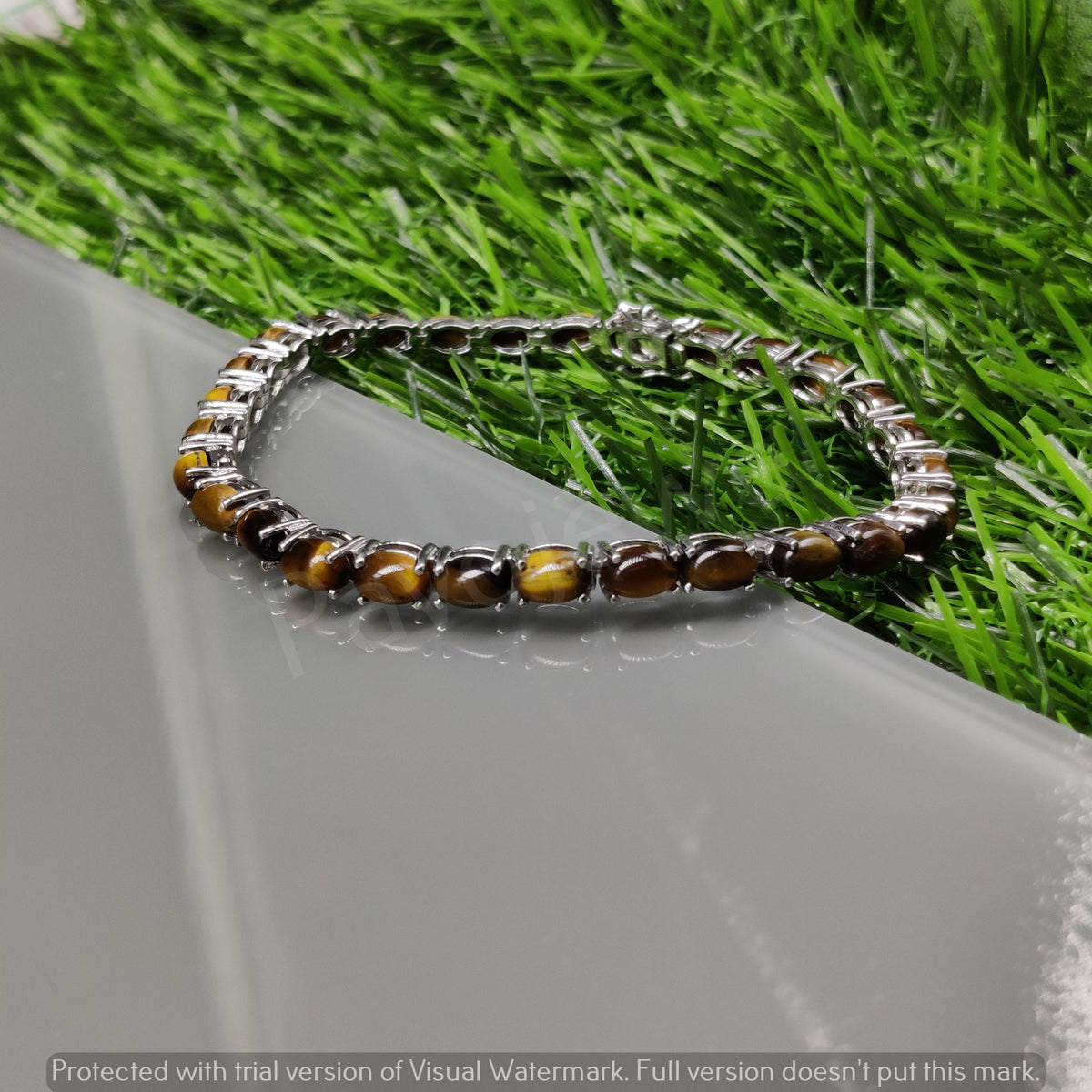 Tiger Eye Tennis Bracelet, Sterling Silver Handmade Jewelry, Christmas Gift for Her