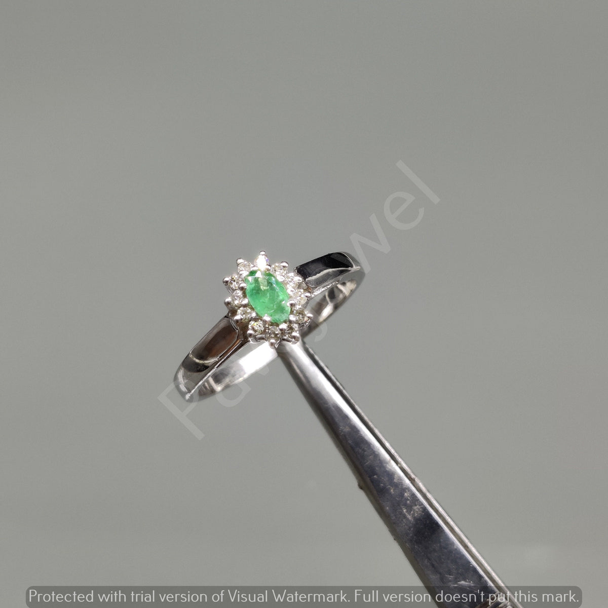 Emerald Diamond Cluster Ring, 925 Sterling Silver May Birthstone Jewelry