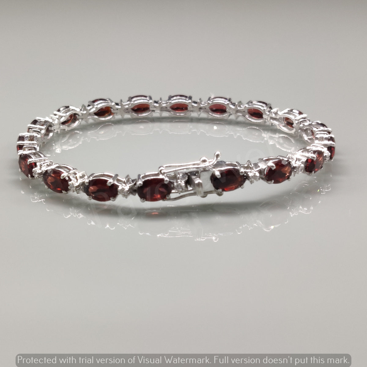 Faceted Oval Garnet Tennis Bracelet, 925 Sterling Silver