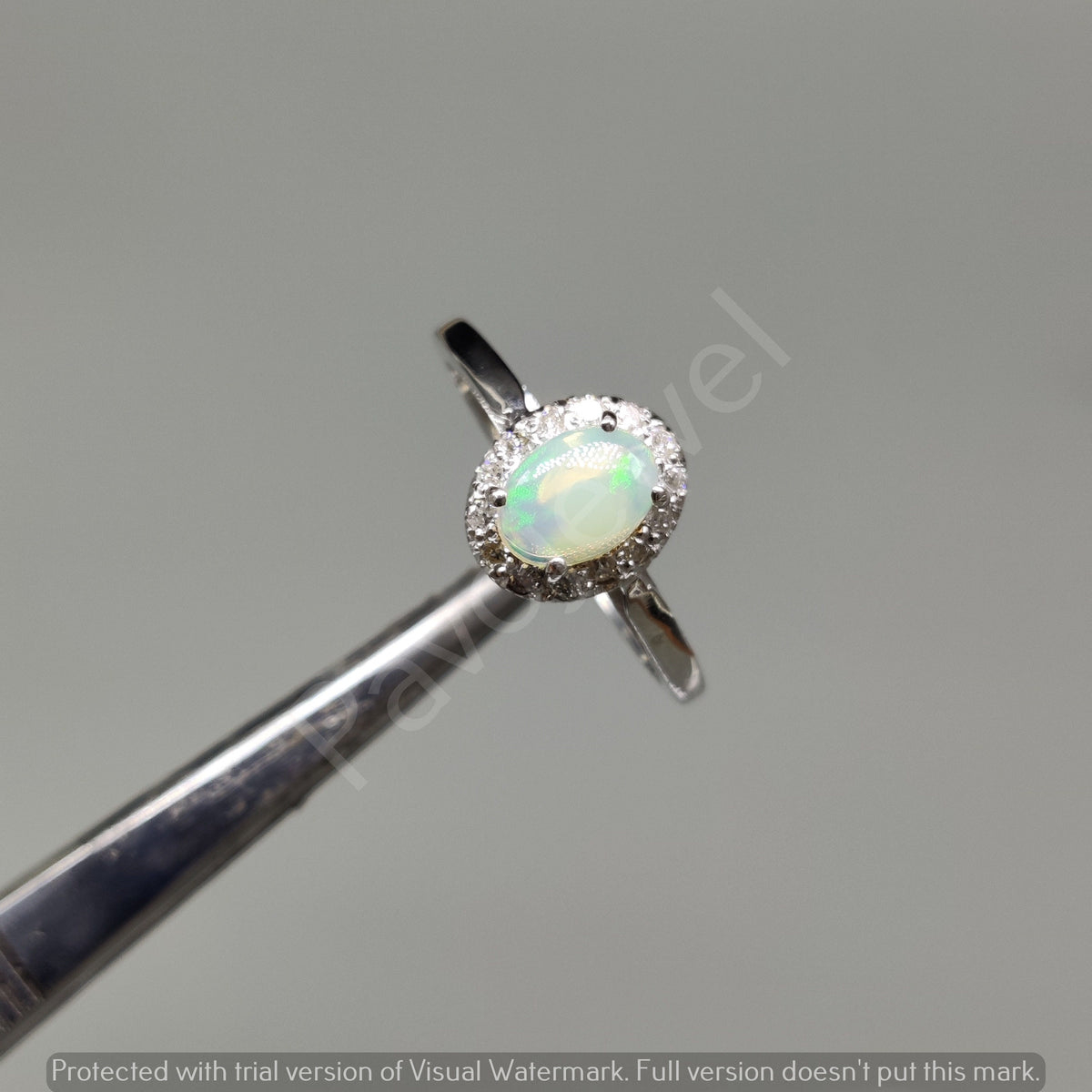 Natural Ethiopian Opal Diamond Ring, 925 Sterling Silver, October Birthstone Cluster Ring