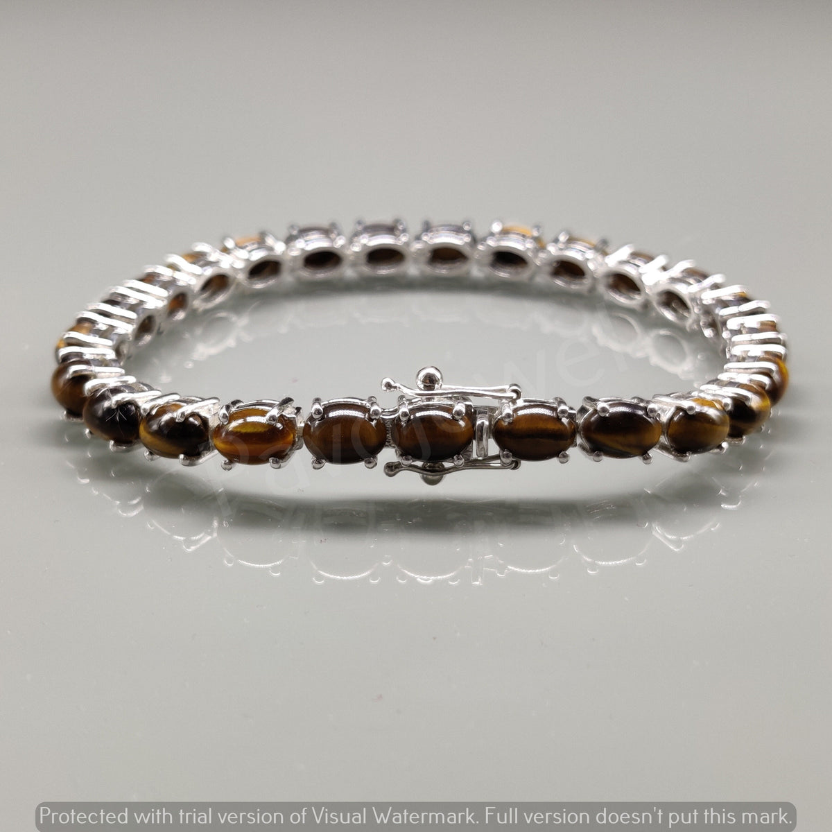 Natural Tiger Eye Bracelet: Sterling Silver Smooth Oval Gemstone Tennis Bracelet For Christmas Gift