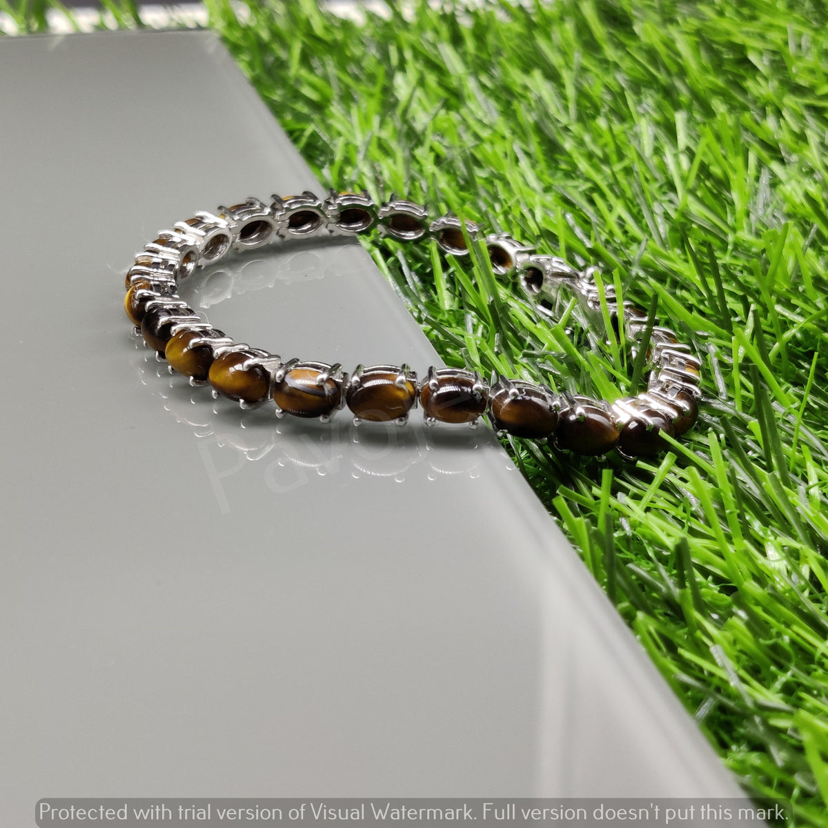 Natural Tiger Eye Bracelet: Sterling Silver Smooth Oval Gemstone Tennis Bracelet For Christmas Gift