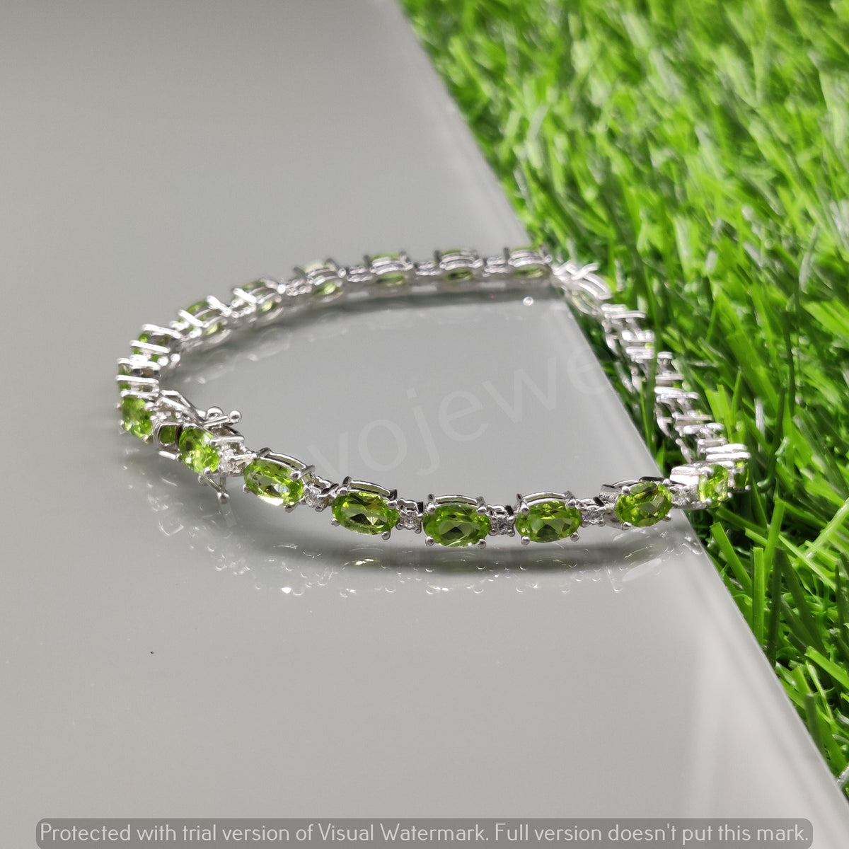 Oval Peridot Gemstone Bracelet, 925 Sterling Silver Tennis Bracelet