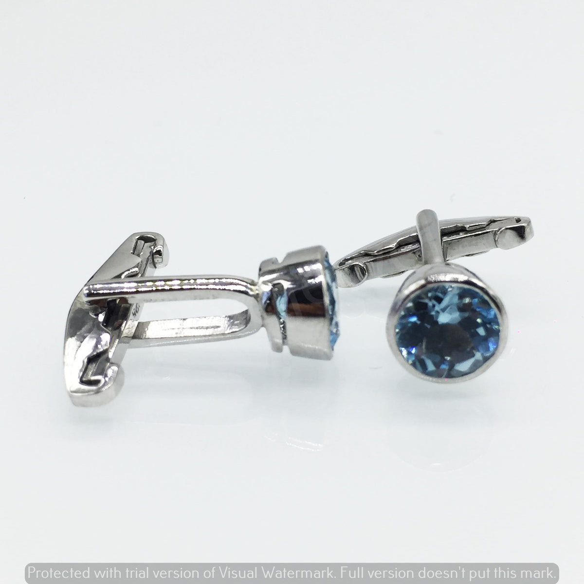 Handmade Round Sky Blue Topaz 925 Sterling Silver Cufflinks