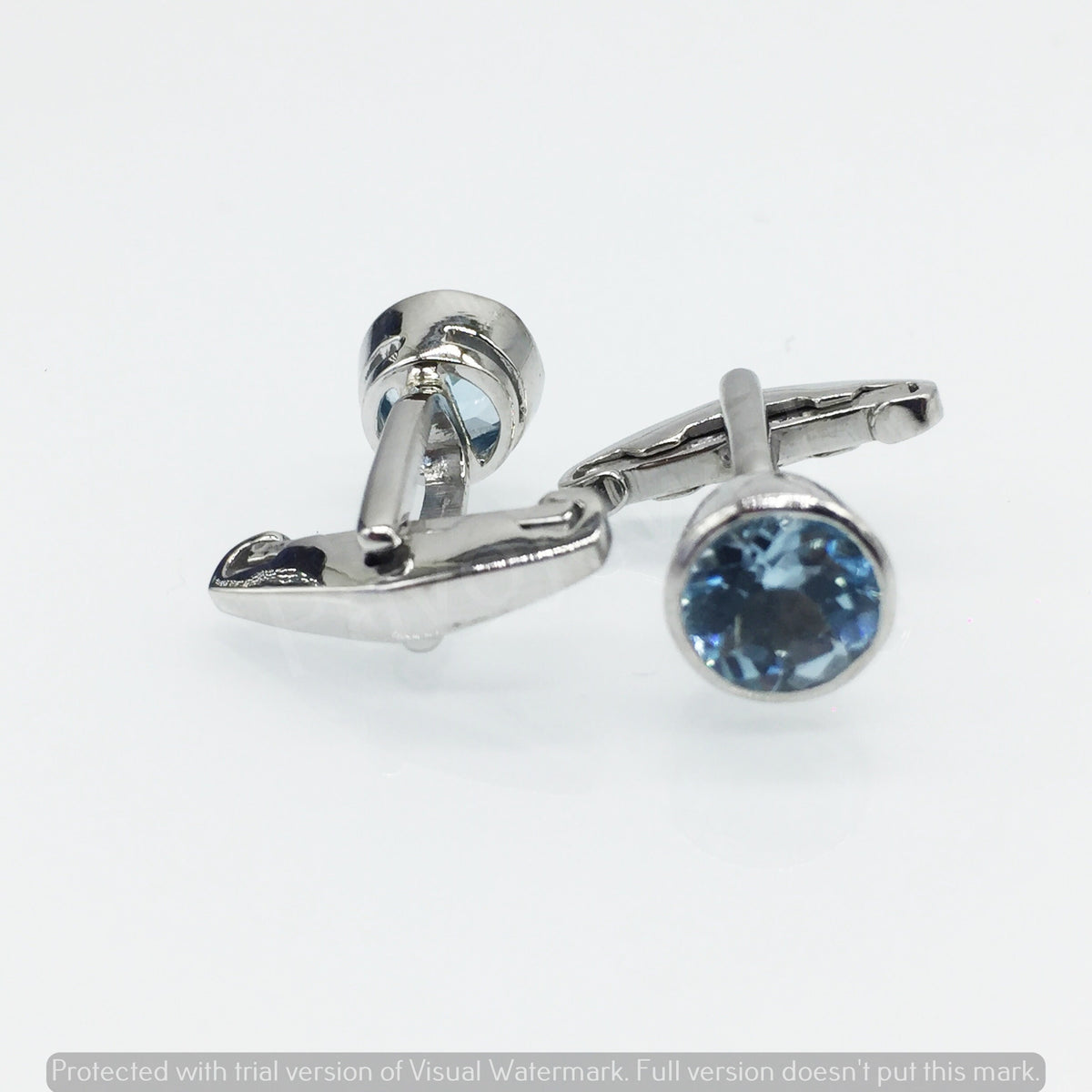 Handmade Round Sky Blue Topaz 925 Sterling Silver Cufflinks