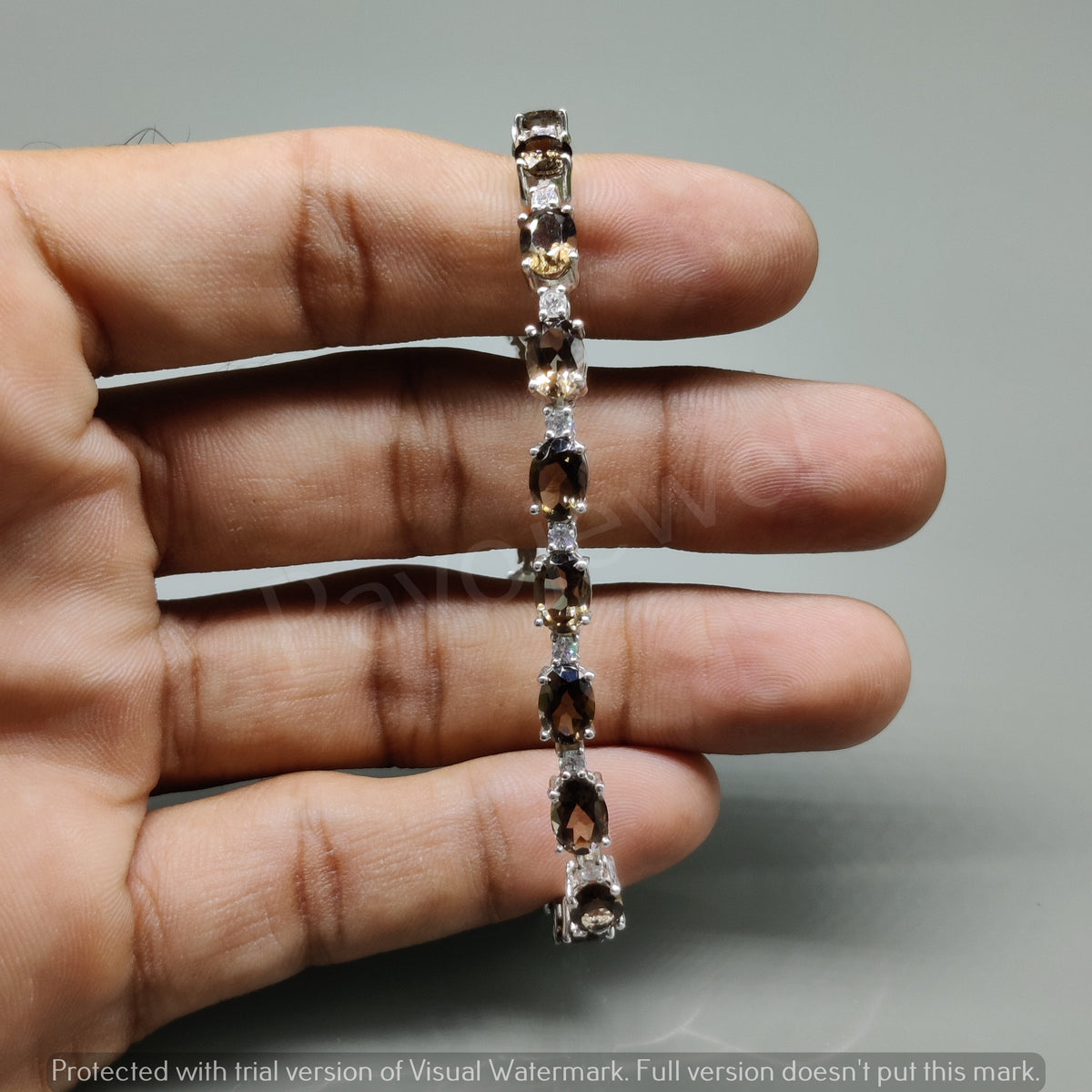 Oval Cut Smoky Quartz Sterling Silver Bracelet, Brown Gemstone Jewelry