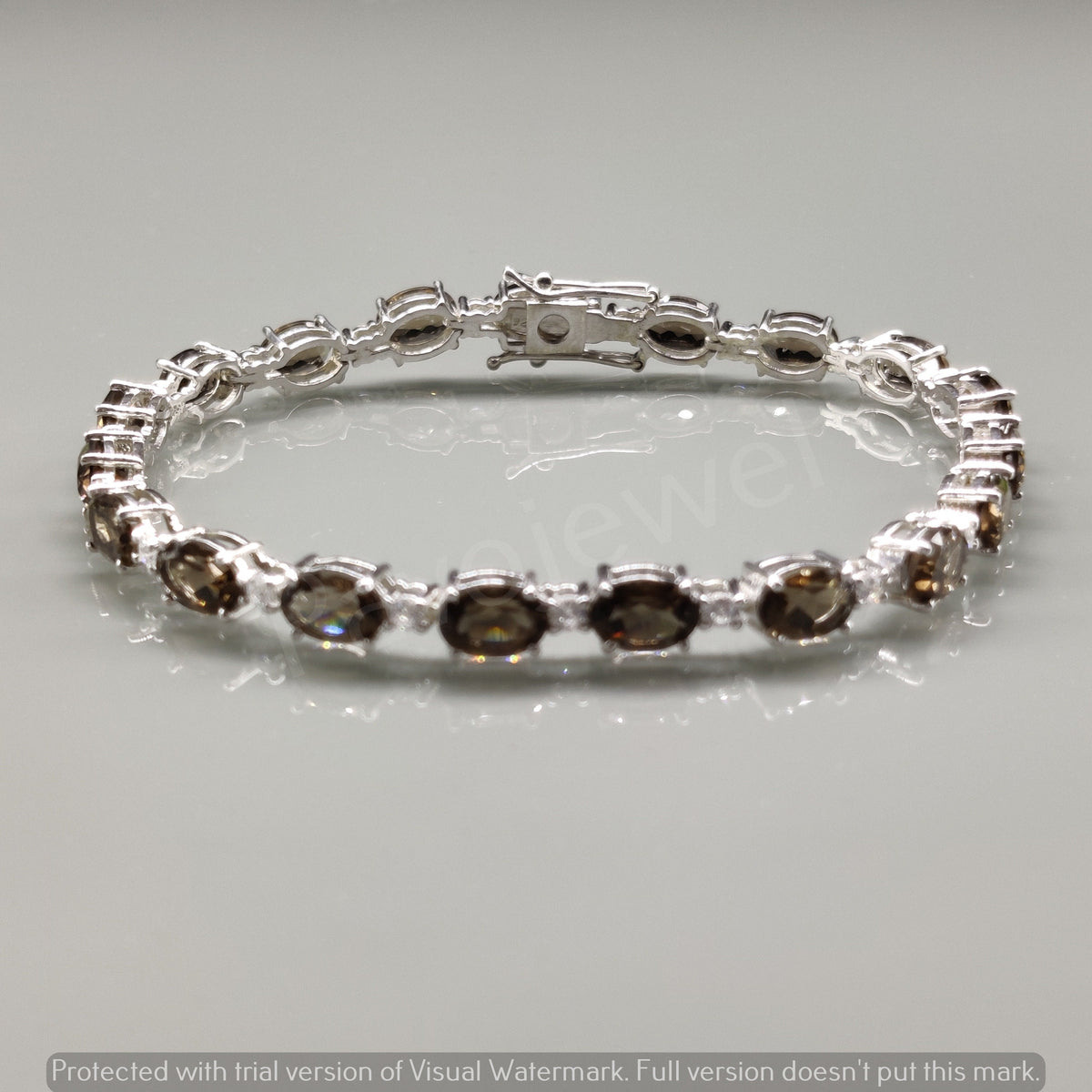 Oval Cut Smoky Quartz Sterling Silver Bracelet, Brown Gemstone Jewelry
