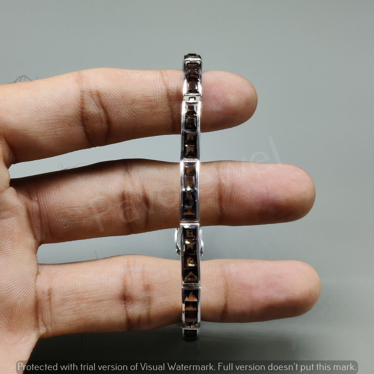 Natural Smoky Quartz Cut Square Gemstone Bracelet, 925 Sterling Silver, Tennis Bracelet, Smoky Quartz Bracelet, Healing Quartz, Gift For Her