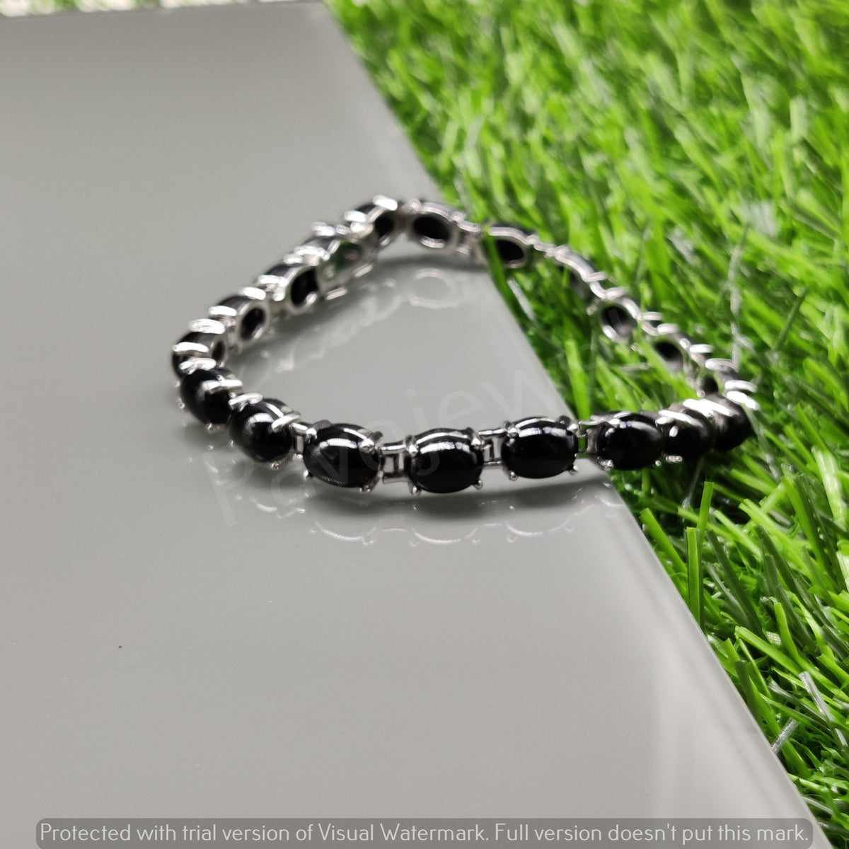 Natural Black Star Smooth Oval Cabochon Gemstone Bracelet, 925 Sterling Silver, Tennis Bracelet, Black Star Bracelet, Anniversary Gifts