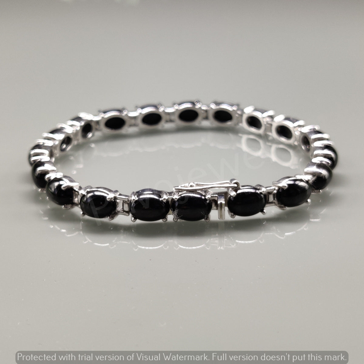 Natural Black Star Smooth Oval Cabochon Gemstone Bracelet, 925 Sterling Silver, Tennis Bracelet, Black Star Bracelet, Anniversary Gifts