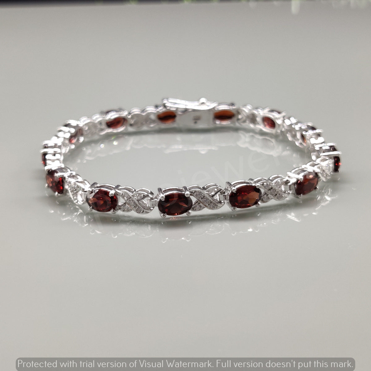 Red Garnet 925 Sterling Silver Tennis Bracelet, Oval Gemstone