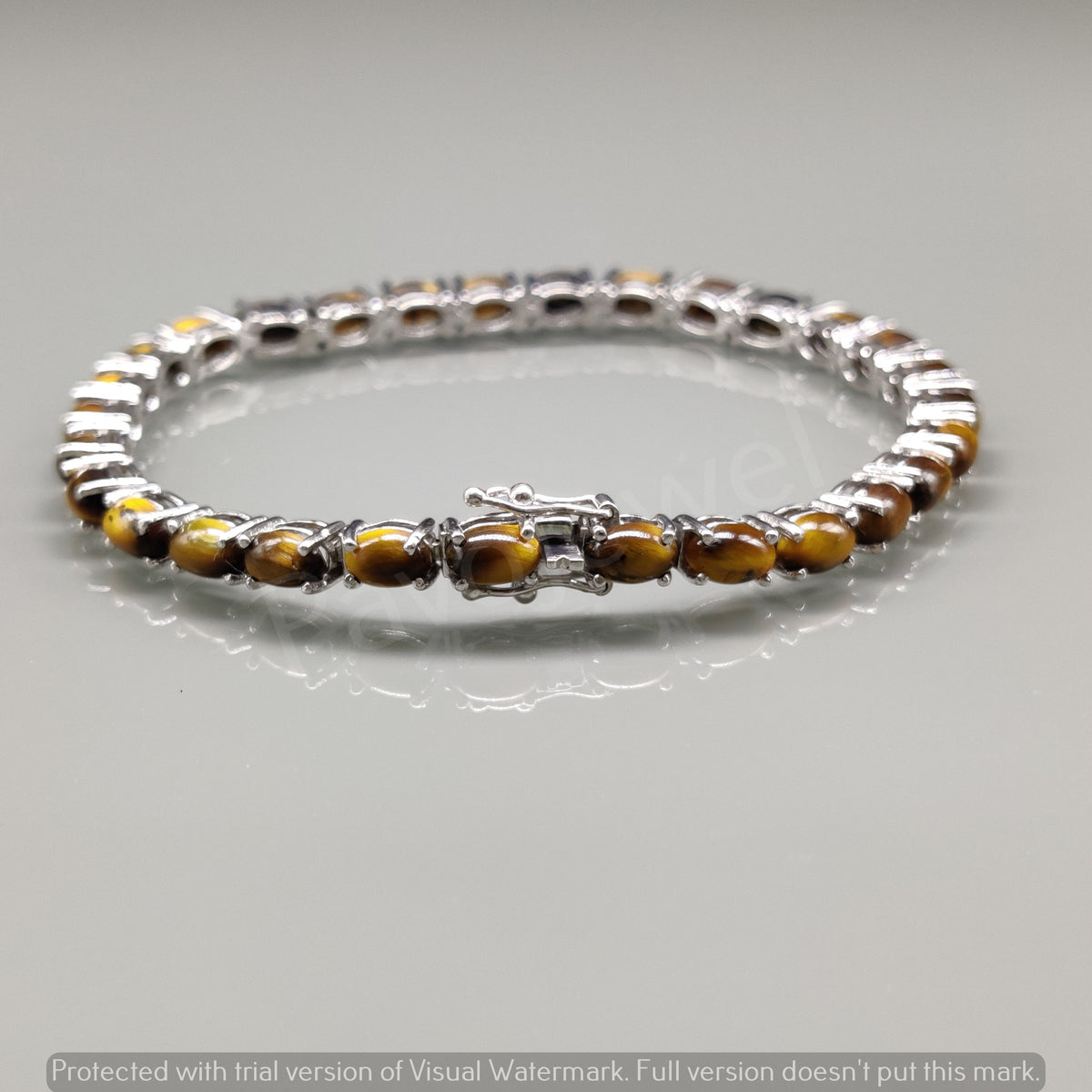 Tiger Eye Tennis Bracelet, Sterling Silver Handmade Jewelry, Christmas Gift for Her