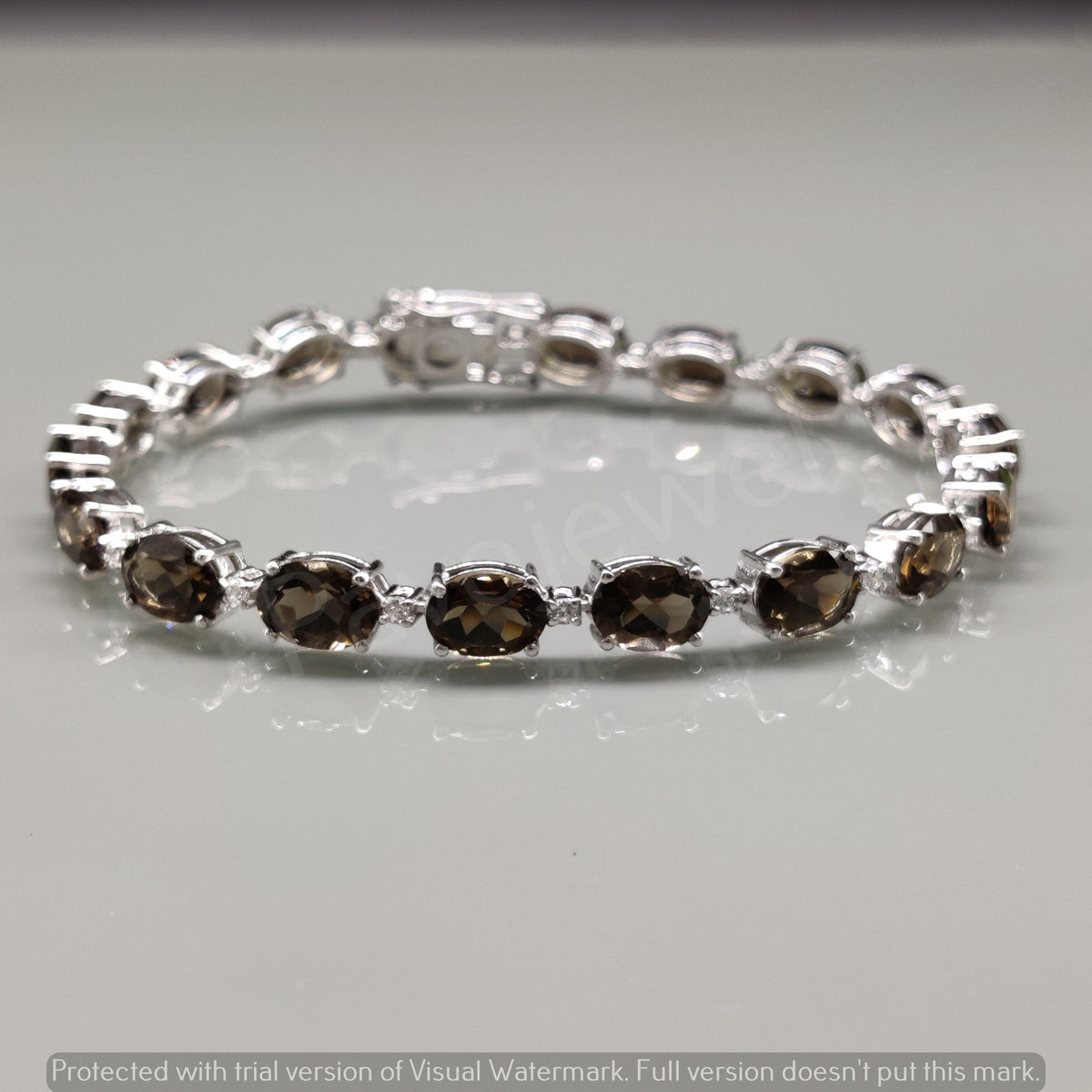 Oval Faceted Smoky Quartz Sterling Silver Bracelet, Tennis Style Jewelry