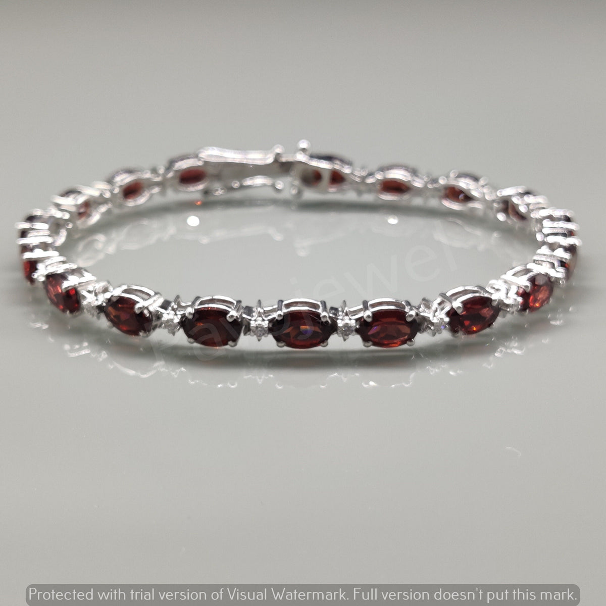 Faceted Oval Garnet Tennis Bracelet, 925 Sterling Silver