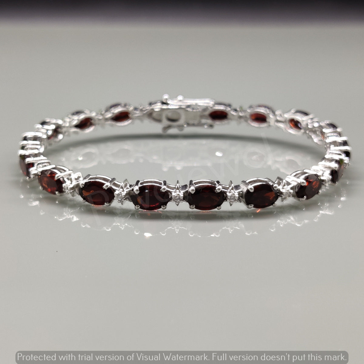 Faceted Oval Garnet Tennis Bracelet, 925 Sterling Silver