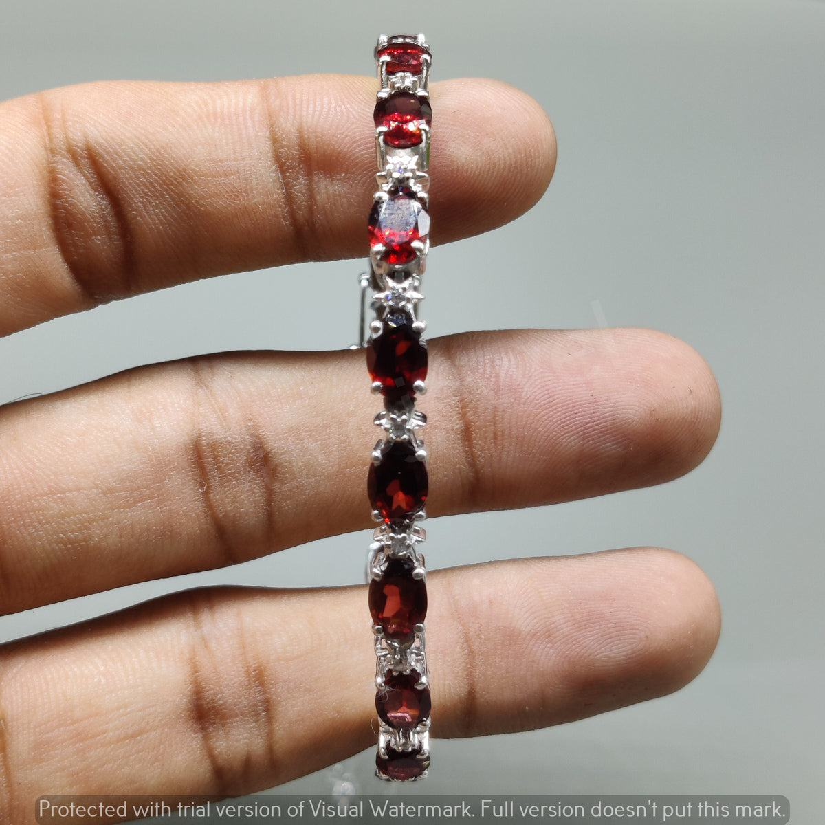 Faceted Oval Garnet Tennis Bracelet, 925 Sterling Silver