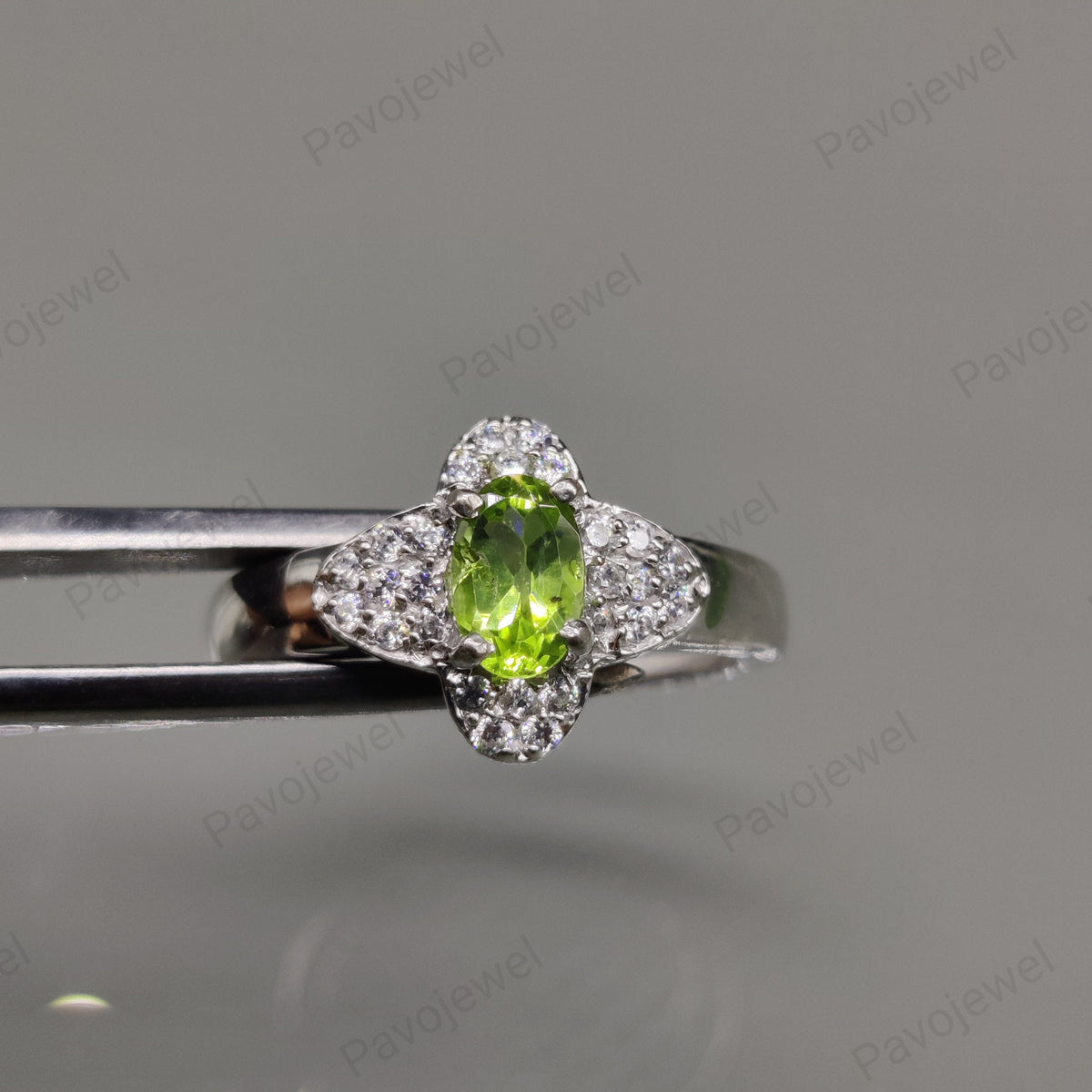 Peridot & Cubic Zircon Ring, 925 Sterling Silver, August Birthstone, Handmade Jewelry