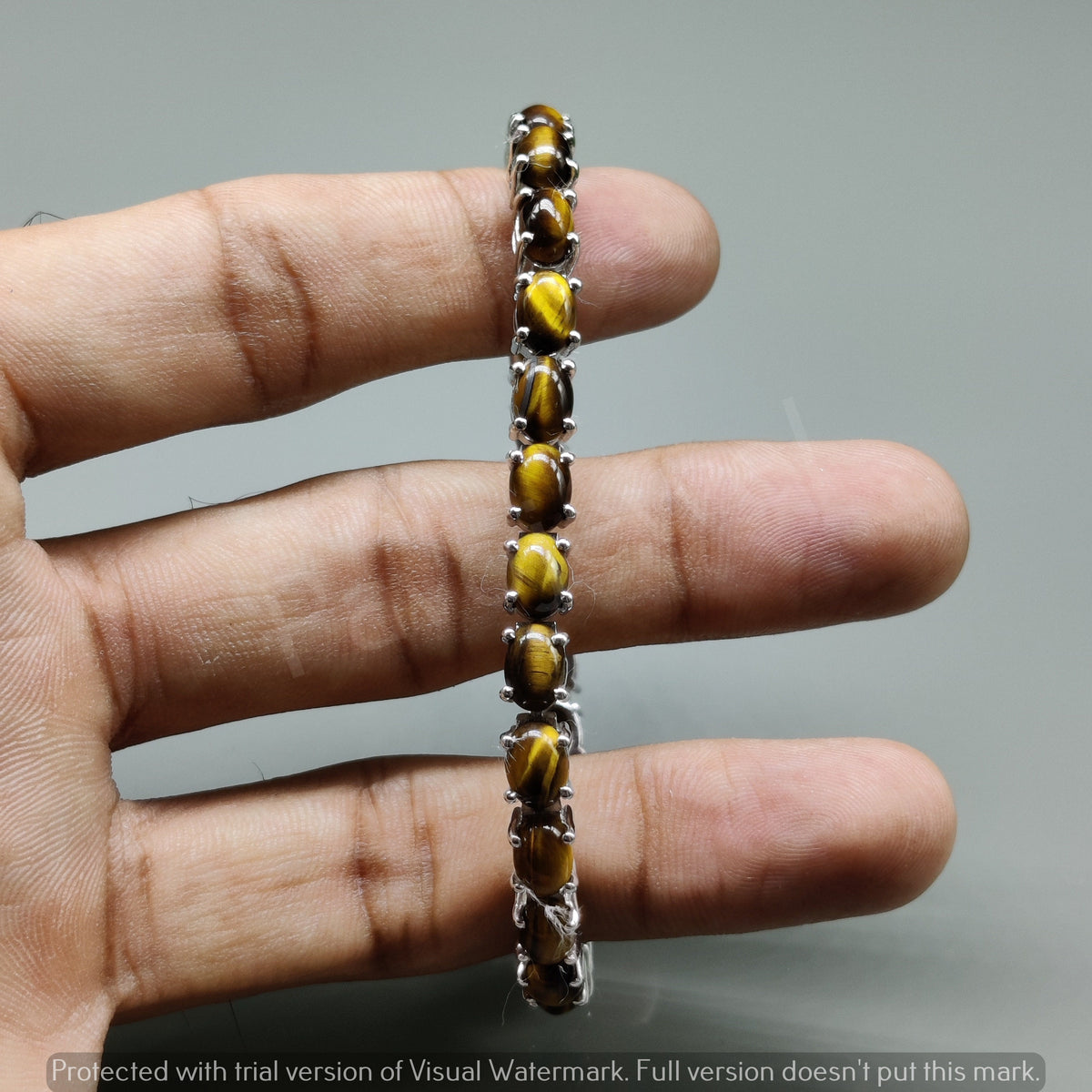 Natural Tiger Eye Bracelet: Sterling Silver Smooth Oval Gemstone Tennis Bracelet For Christmas Gift
