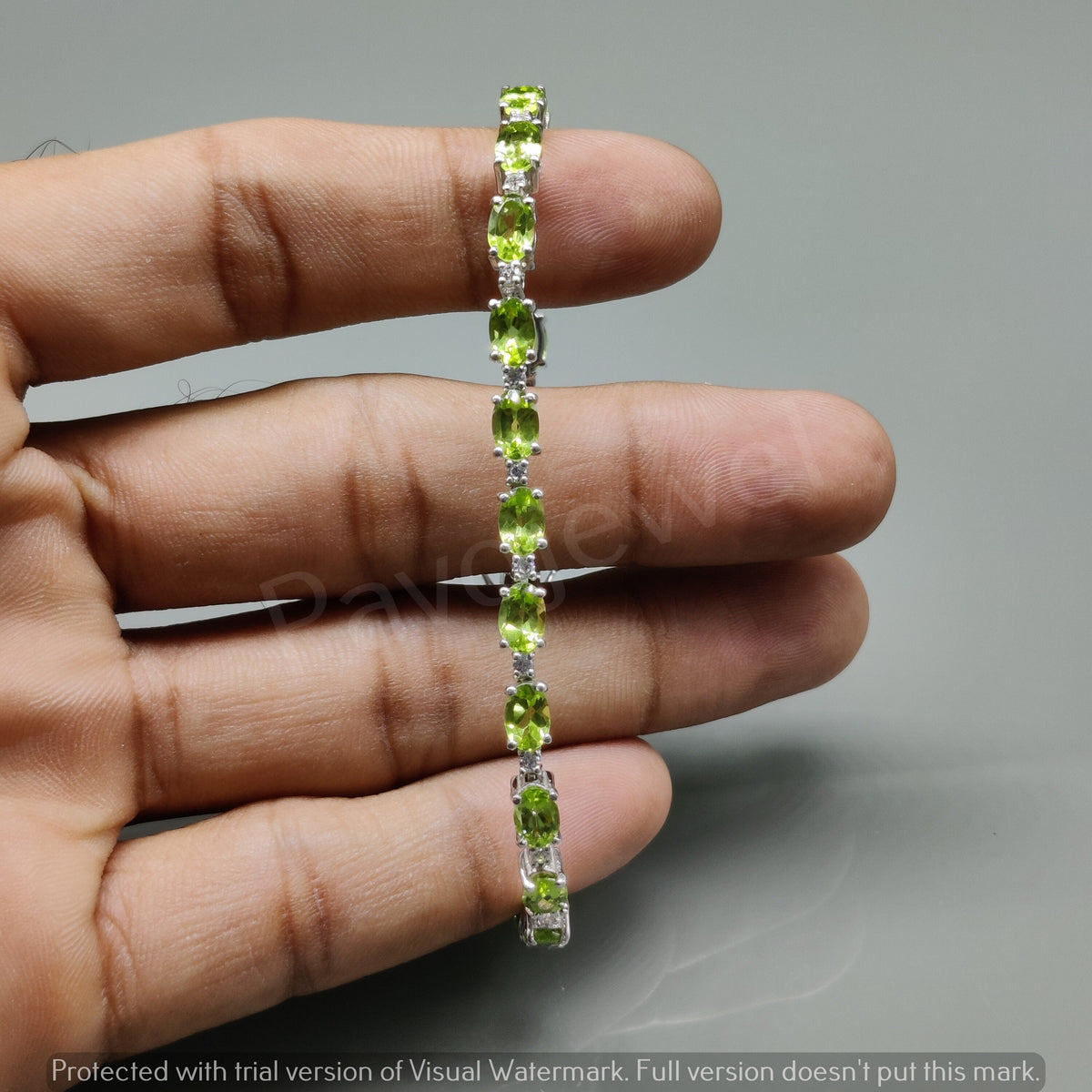 Oval Peridot Gemstone Bracelet, 925 Sterling Silver Tennis Bracelet