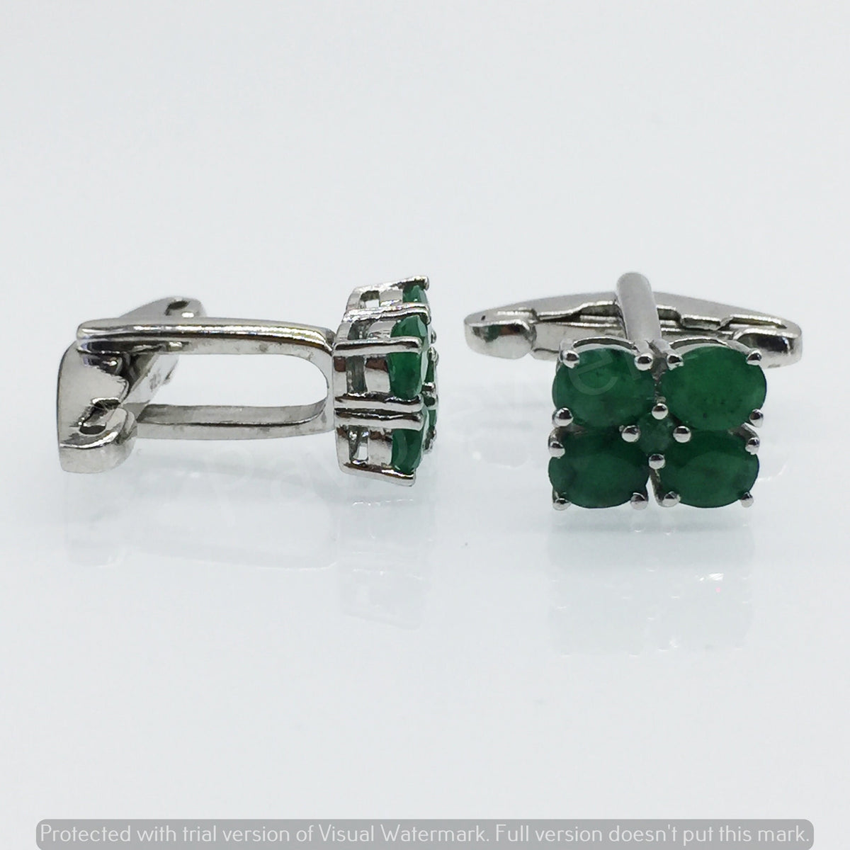 Natural Emerald Cufflinks, 925 Sterling Silver, Gemstone Jewelry