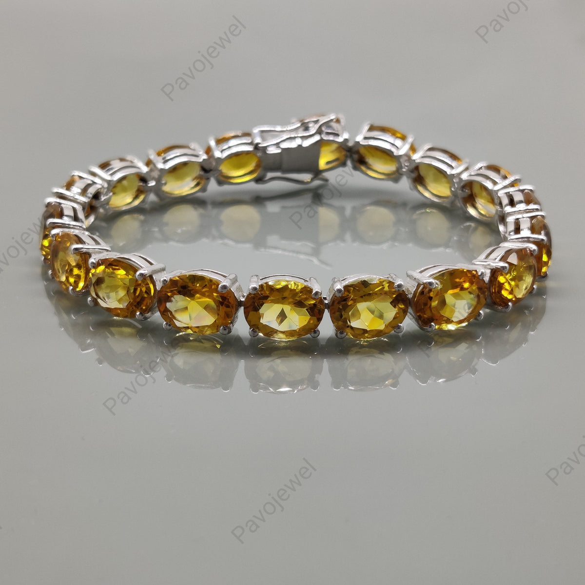 Natural Citrine Oval Faceted Gemstone Tennis Bracelet, 925 Sterling Silver