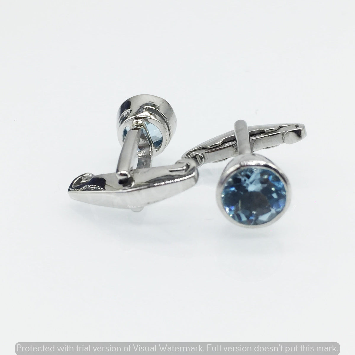 Handmade Round Sky Blue Topaz 925 Sterling Silver Cufflinks