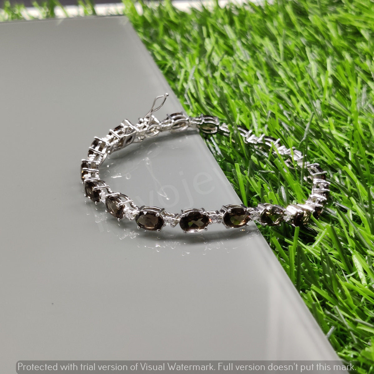 Oval Cut Smoky Quartz Sterling Silver Bracelet, Brown Gemstone Jewelry