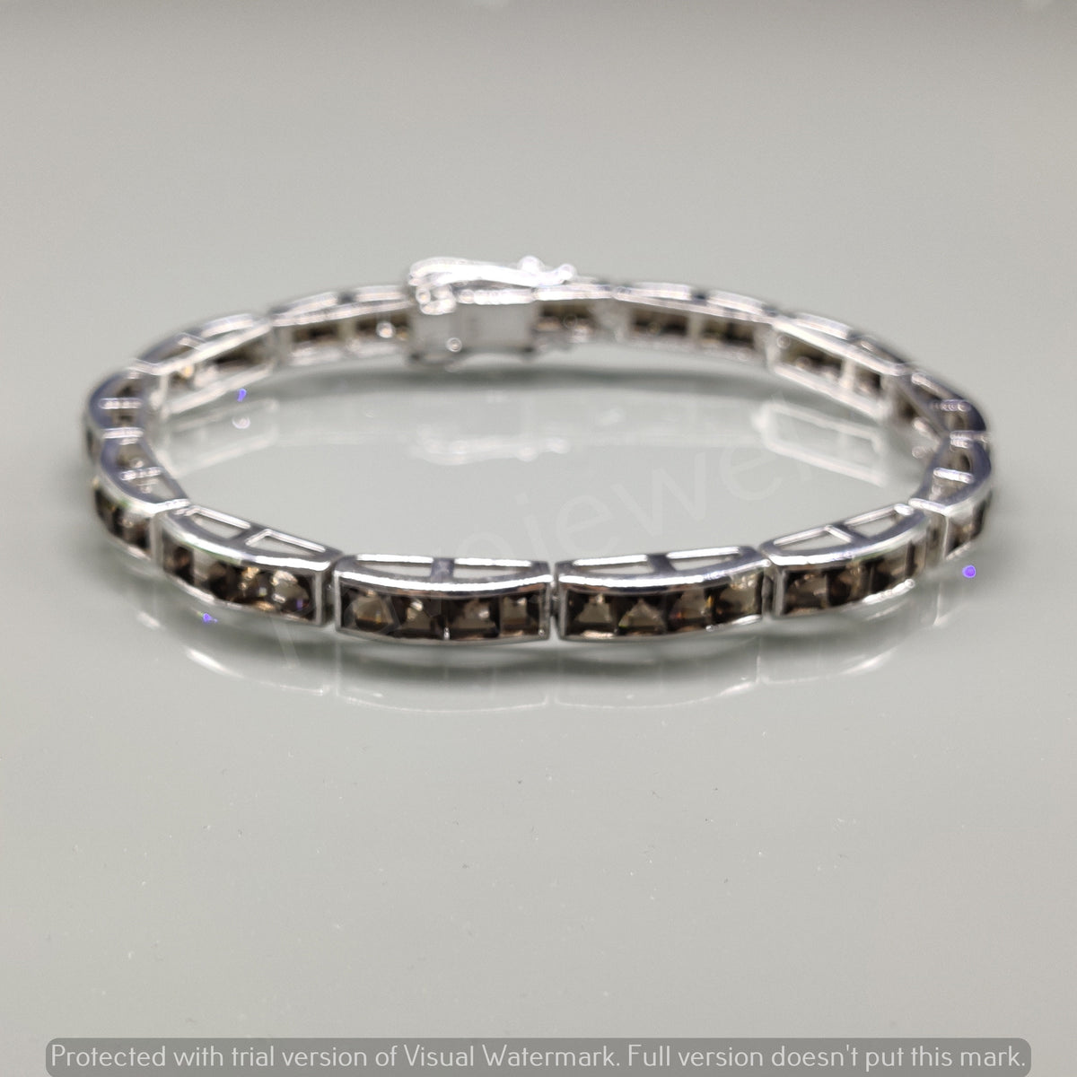Natural Smoky Quartz Cut Square Gemstone Bracelet, 925 Sterling Silver, Tennis Bracelet, Smoky Quartz Bracelet, Healing Quartz, Gift For Her