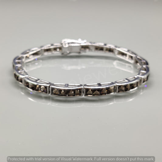 Natural Smoky Quartz Cut Square Gemstone Bracelet, 925 Sterling Silver, Tennis Bracelet, Smoky Quartz Bracelet, Healing Quartz, Gift For Her