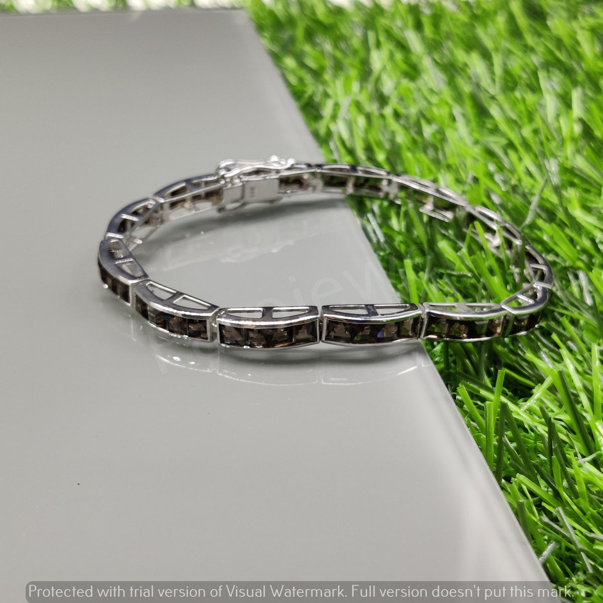 Natural Smoky Quartz Cut Square Gemstone Bracelet, 925 Sterling Silver, Tennis Bracelet, Smoky Quartz Bracelet, Healing Quartz, Gift For Her